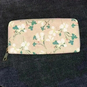 a new day. Gold Zip-around Wallet Floral,  zipper Coin, 8 Card & 2 Bill slots